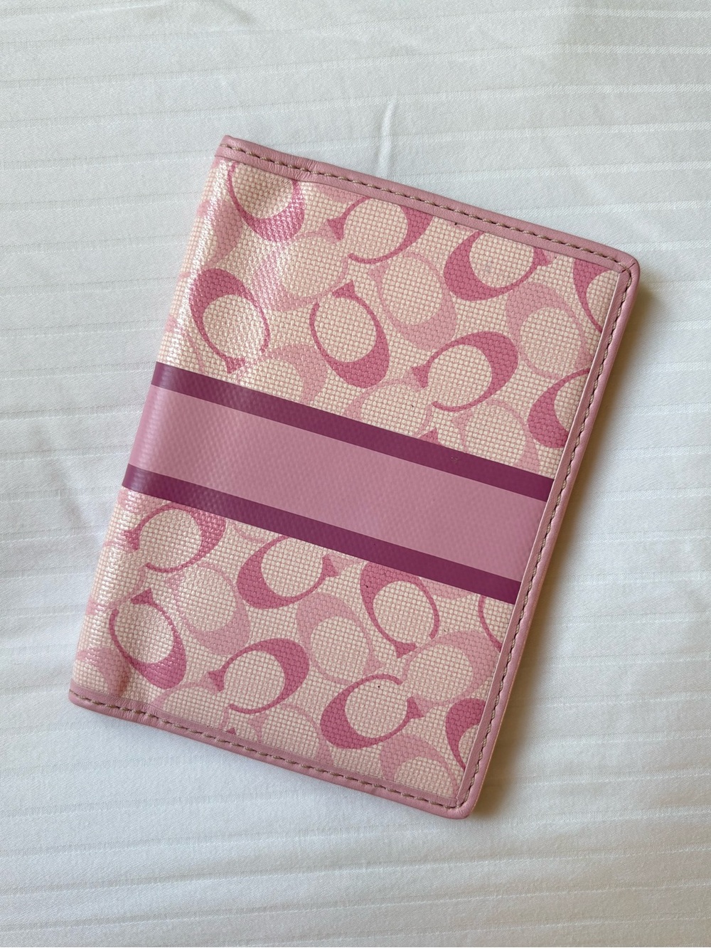 Coach Pink Signature C Wallet & Passport Holder with Striped